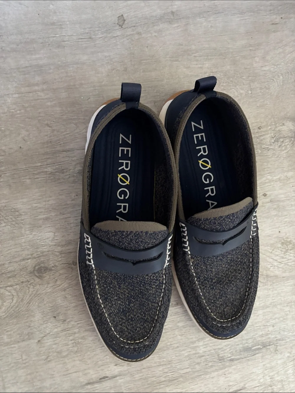 Cole Haan Navy Knit Slip-On Loafers with Tan Trim